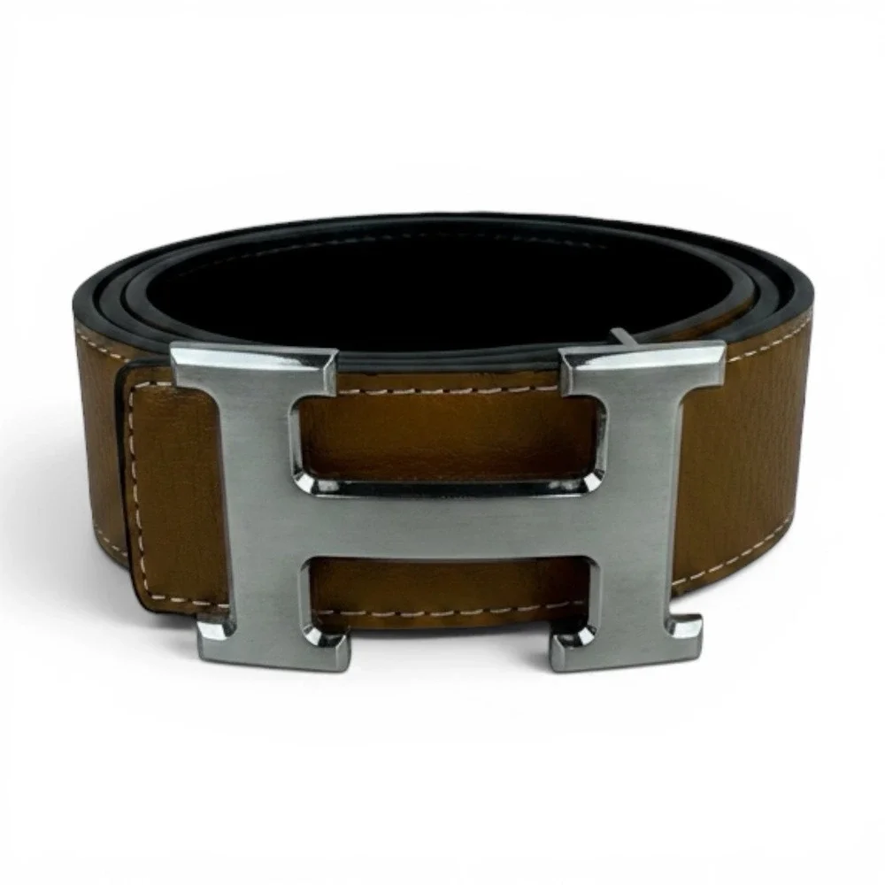 Hermès Constance H Belt Reversible Black/Brown Leather Silver Buckle Size 110